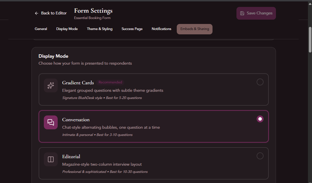 The six display modes — pick a layout that matches your vibe