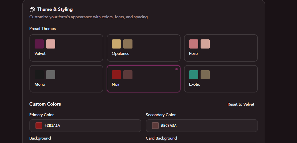 Theme picker — each theme changes colours, fonts, and overall feel