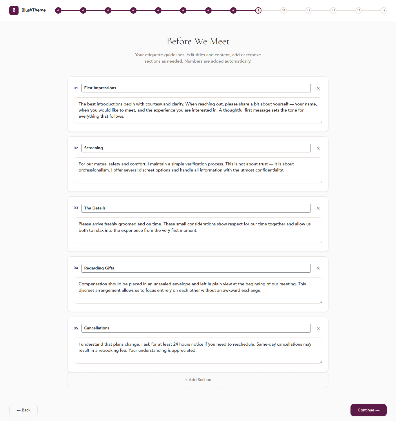 Etiquette page setup — set clear expectations for clients